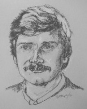 Ein Porträt von Thomas B. Grözinger von einem Seminar-Teilnehmer 1991 mit Kreide gezeichnet